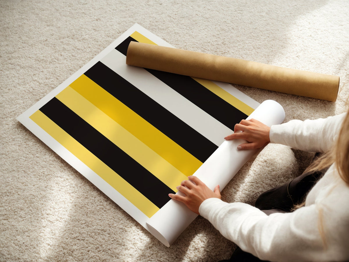 Industrial Stripe Bauhaus Poster – Minimalist Yellow & Black Geometric Art - Just Great Posters