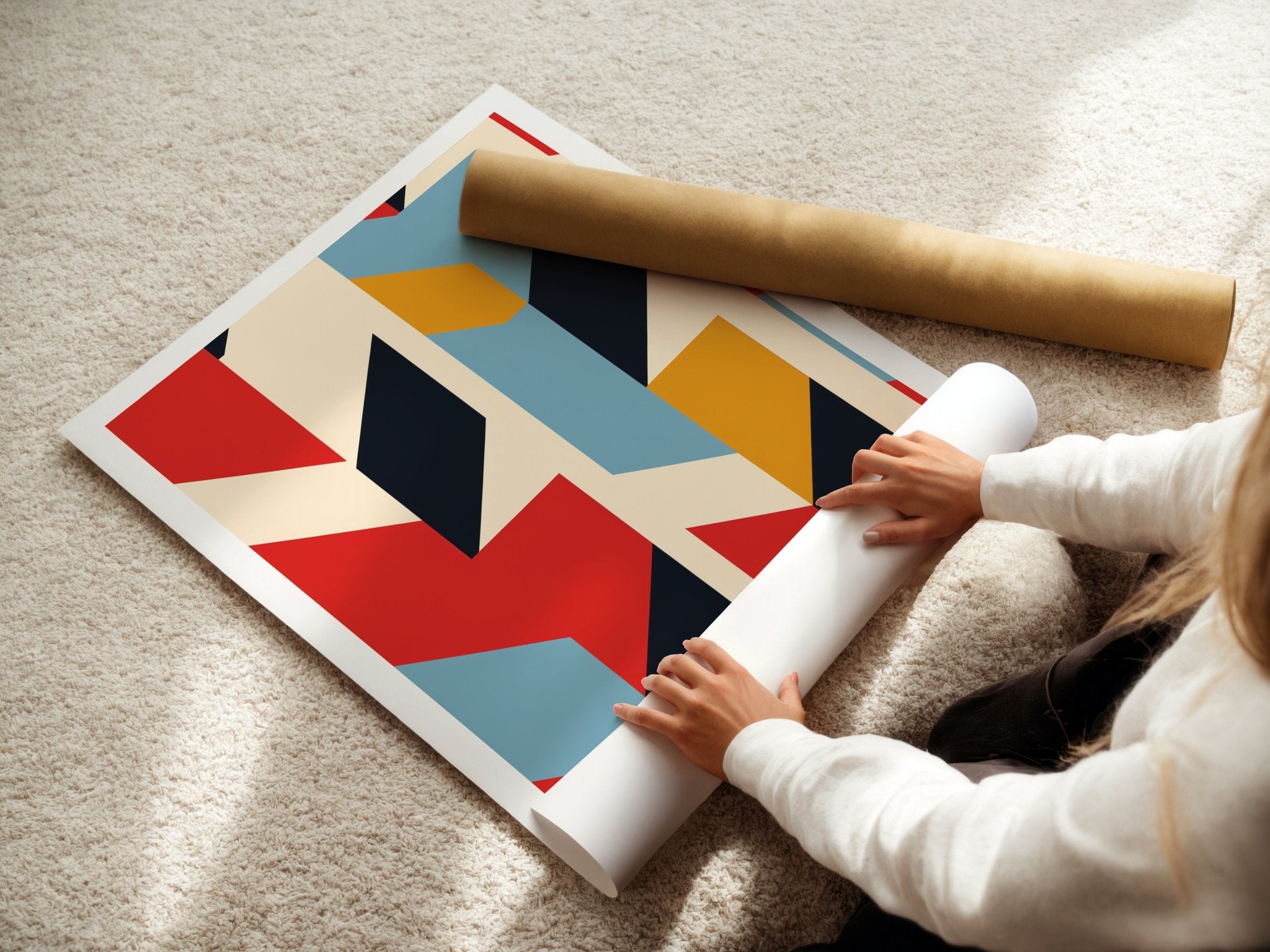 Bold Primary Bauhaus Poster – Geometric Modern Wall Art in Red, Blue, Yellow - Just Great Posters