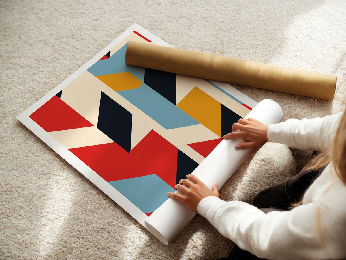 Bold Primary Bauhaus Poster – Geometric Modern Wall Art in Red, Blue, Yellow - Just Great Posters