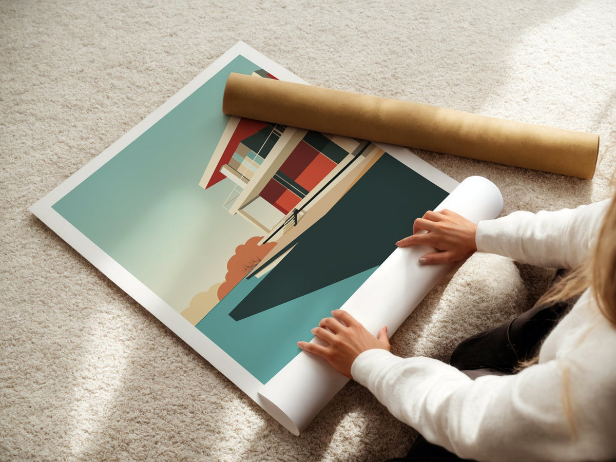 Modernist Retreat Bauhaus Poster – Minimal Seaside Architecture Wall Art - Just Great Posters