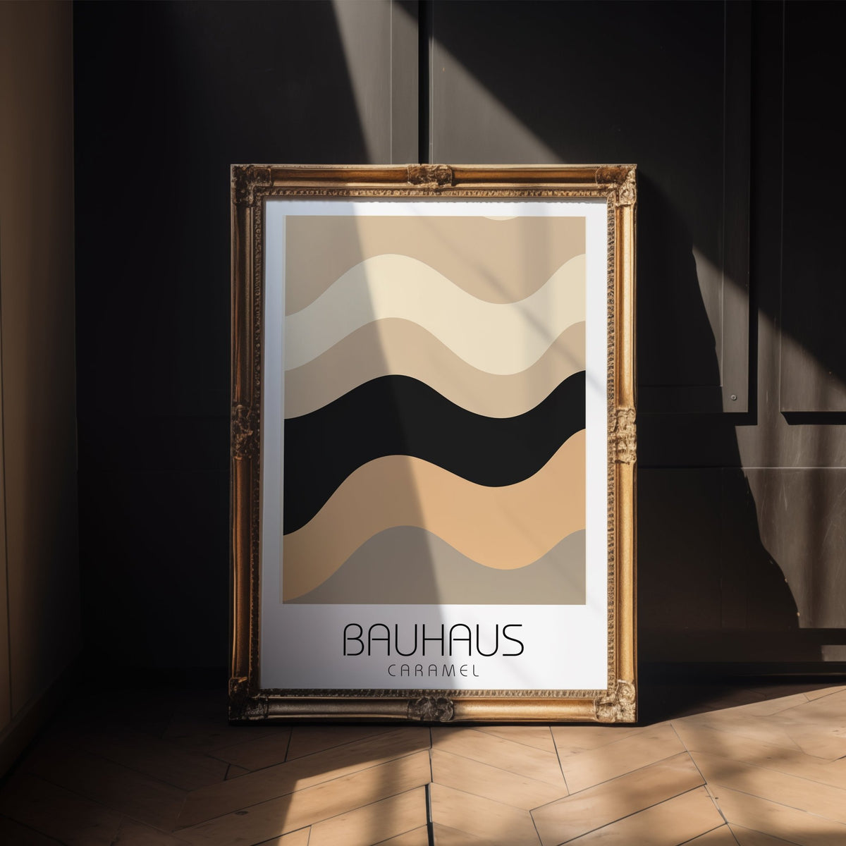 Caramel Wave Bauhaus Poster – Warm Neutral Abstract Curve Art - Just Great Posters