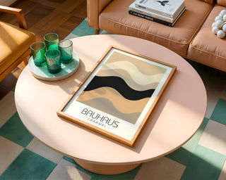 Caramel Wave Bauhaus Poster – Warm Neutral Abstract Curve Art - Just Great Posters