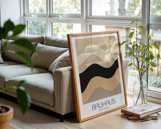 Caramel Wave Bauhaus Poster – Warm Neutral Abstract Curve Art - Just Great Posters