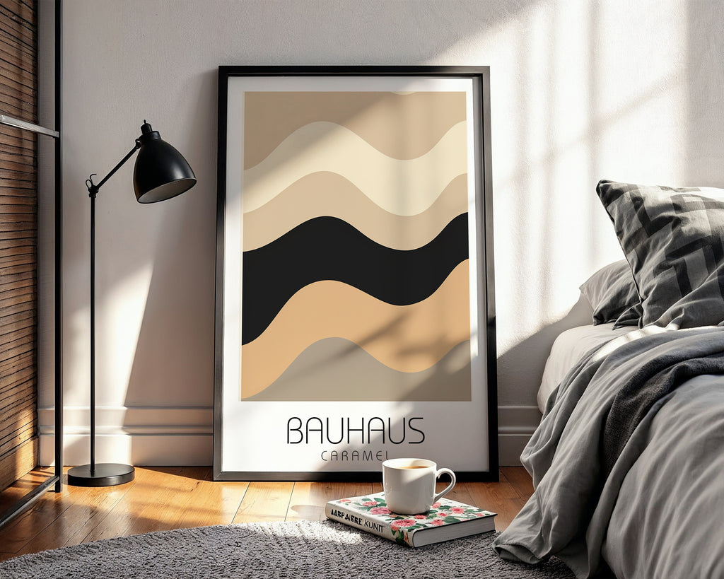Caramel Wave Bauhaus Poster – Warm Neutral Abstract Curve Art - Just Great Posters