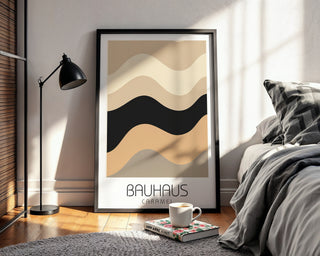 Caramel Wave Bauhaus Poster – Warm Neutral Abstract Curve Art - Just Great Posters