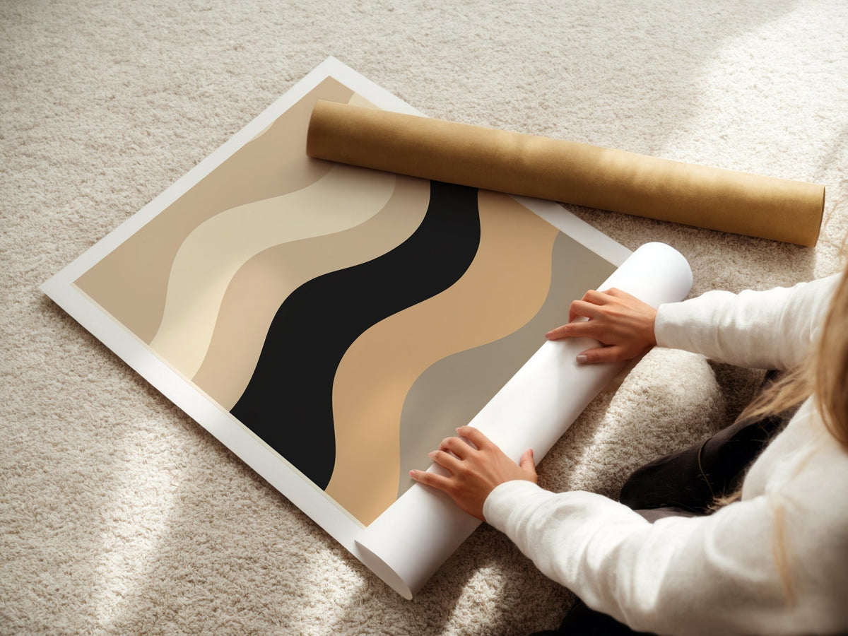 Caramel Wave Bauhaus Poster – Warm Neutral Abstract Curve Art - Just Great Posters