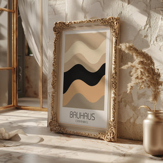 Caramel Wave Bauhaus Poster – Warm Neutral Abstract Curve Art - Just Great Posters