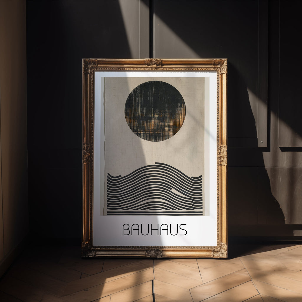 Solar Wave Bauhaus Poster – Textured Abstract with Circle & Lines - Just Great Posters