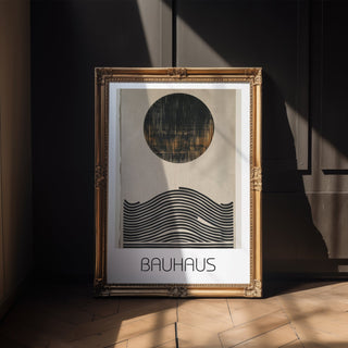 Solar Wave Bauhaus Poster – Textured Abstract with Circle & Lines - Just Great Posters