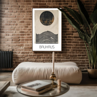Solar Wave Bauhaus Poster – Textured Abstract with Circle & Lines - Just Great Posters