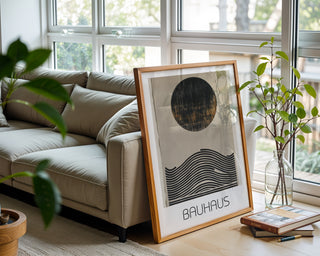 Solar Wave Bauhaus Poster – Textured Abstract with Circle & Lines - Just Great Posters