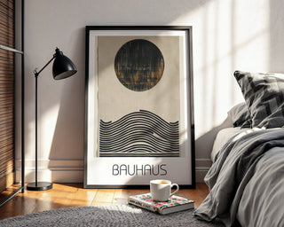 Solar Wave Bauhaus Poster – Textured Abstract with Circle & Lines - Just Great Posters