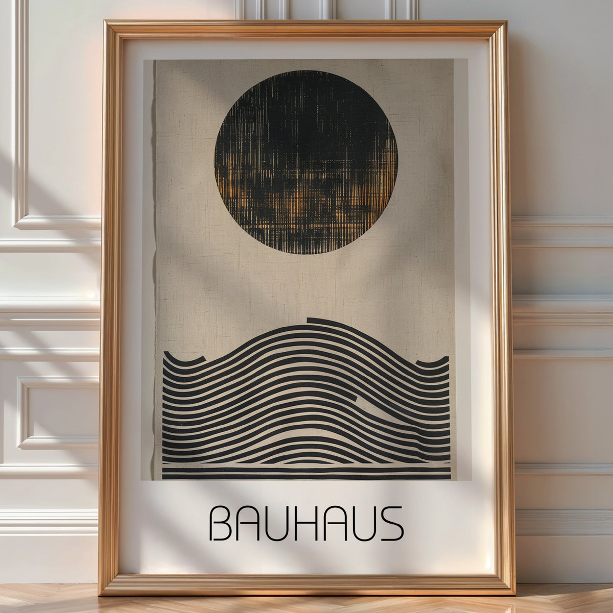 Solar Wave Bauhaus Poster – Textured Abstract with Circle & Lines - Just Great Posters