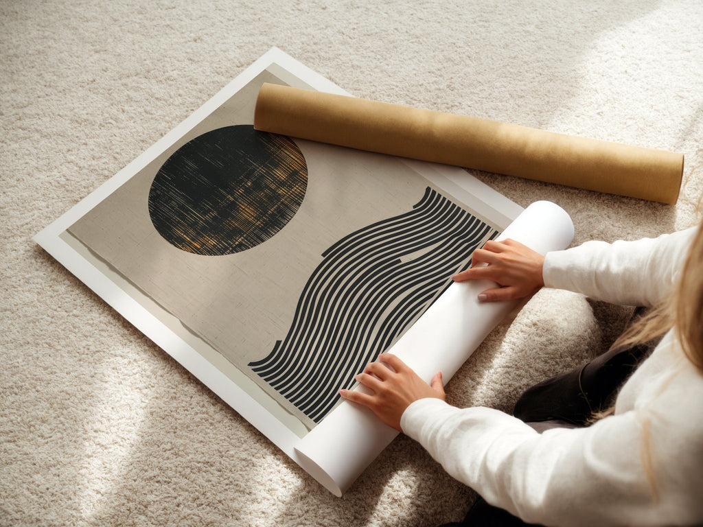 Solar Wave Bauhaus Poster – Textured Abstract with Circle & Lines - Just Great Posters