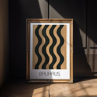 Wavy Bold Bauhaus Poster – Black & Tan Minimalist Line Art Description: - Just Great Posters