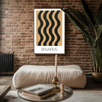 Wavy Bold Bauhaus Poster – Black & Tan Minimalist Line Art Description: - Just Great Posters