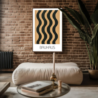Wavy Bold Bauhaus Poster – Black & Tan Minimalist Line Art Description: - Just Great Posters