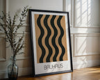 Wavy Bold Bauhaus Poster – Black & Tan Minimalist Line Art Description: - Just Great Posters