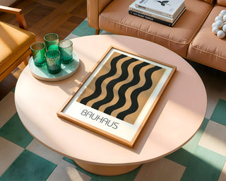 Wavy Bold Bauhaus Poster – Black & Tan Minimalist Line Art Description: - Just Great Posters