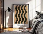 Wavy Bold Bauhaus Poster – Black & Tan Minimalist Line Art Description: - Just Great Posters