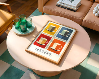 Coffee Pop Bauhaus Poster – Color Block Mug Art in Bold Geometrics - Just Great Posters