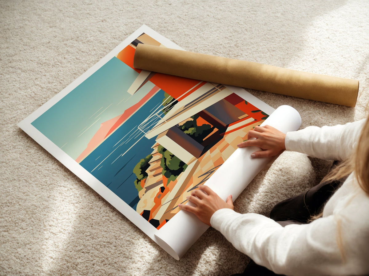 Modern Coastal Bauhaus Poster – Minimalist Architecture Wall Art - Just Great Posters