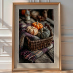 Cozy Basket Poster – Pumpkins & Plaid Still Life - Just Great Posters