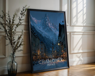 Chamonix France Poster – Winter Street Scene & Alpine Mountain Wall Art Print - Just Great Posters