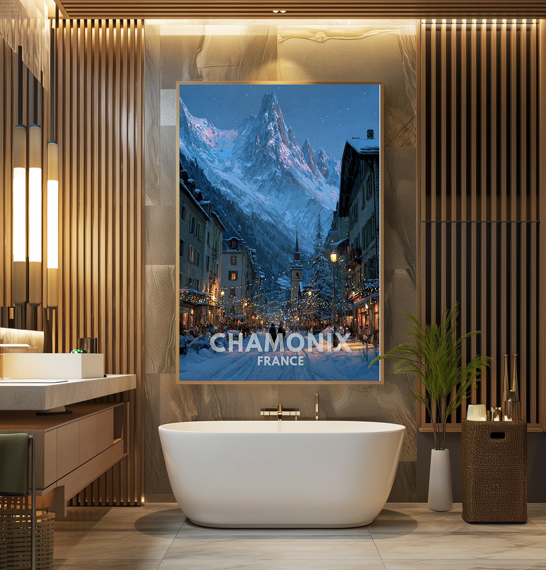 Chamonix France Poster – Winter Street Scene & Alpine Mountain Wall Art Print - Just Great Posters