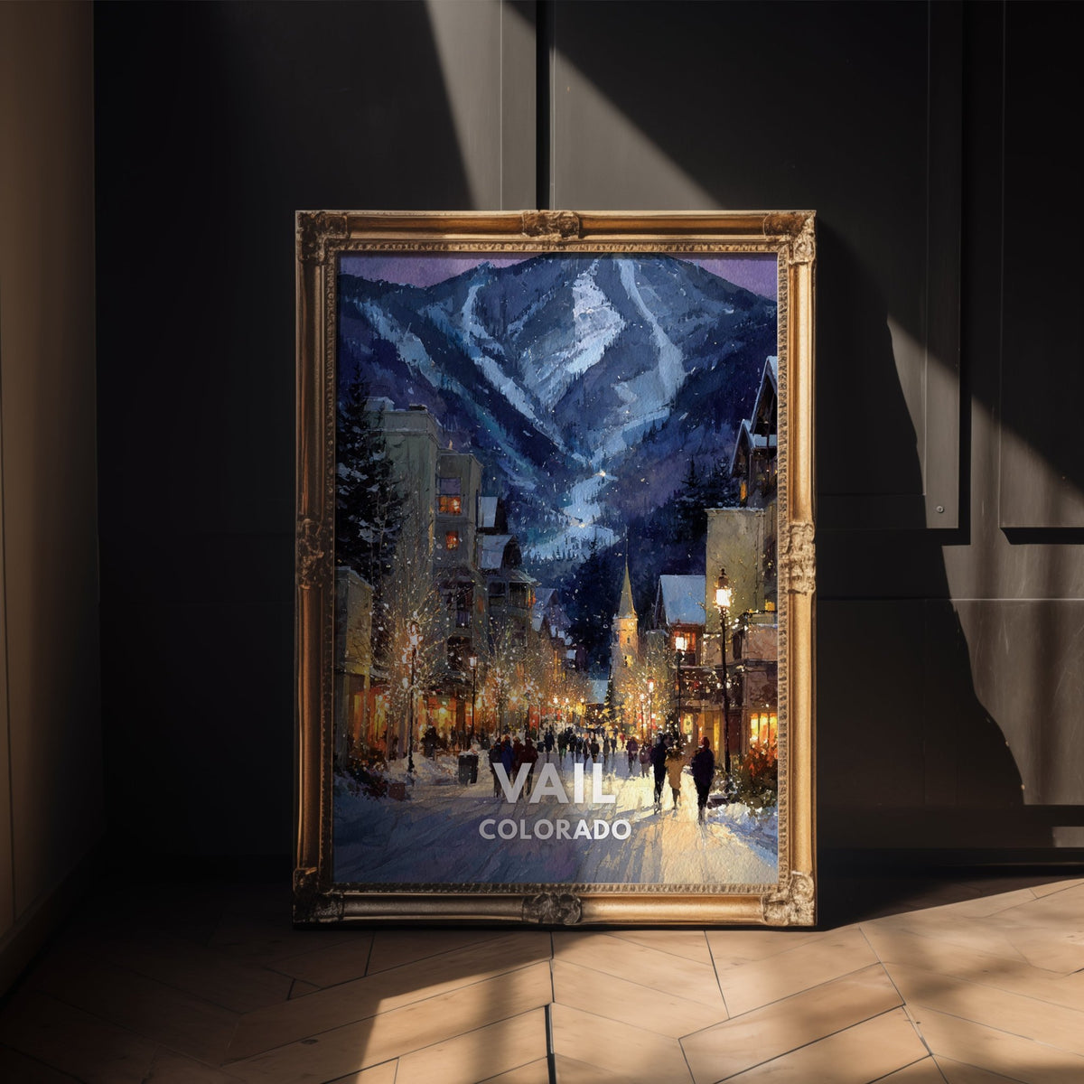 Vail Colorado poster mockup shown on a gallery wall