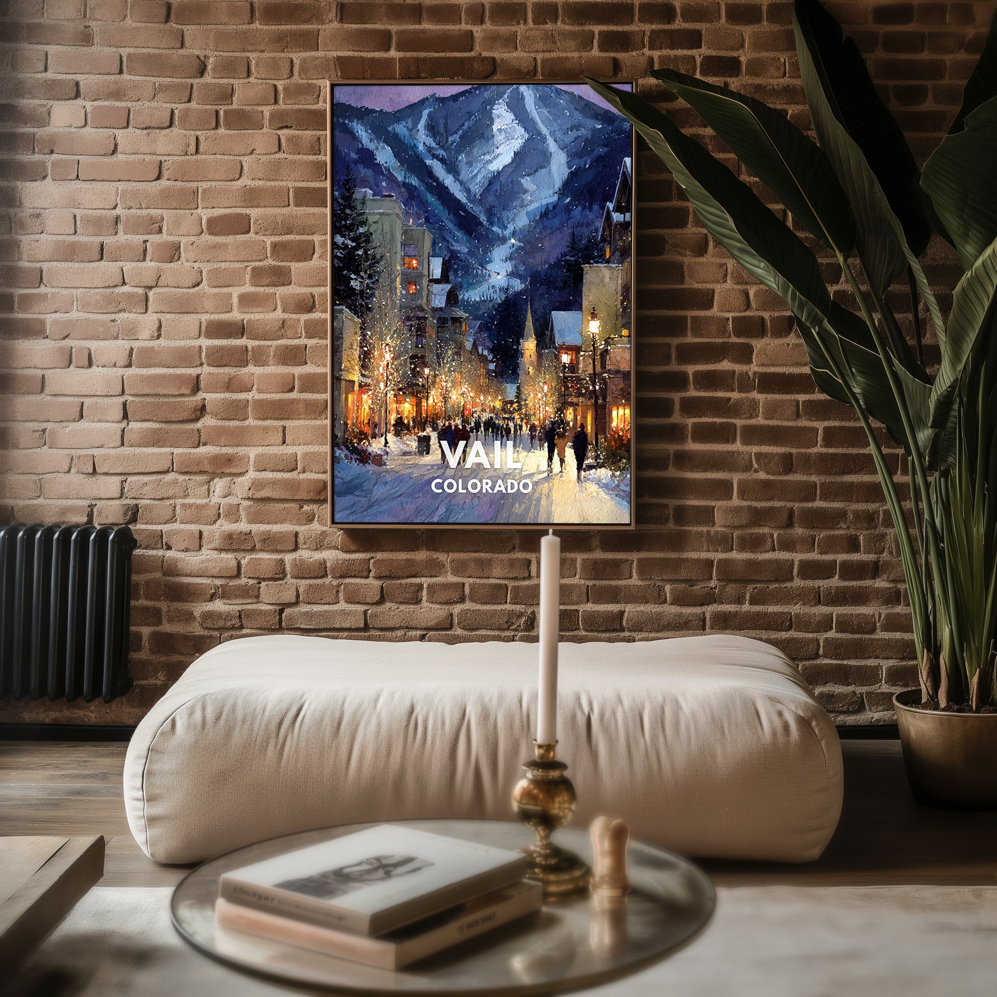 Vail Colorado poster displayed in a cosy interior setting