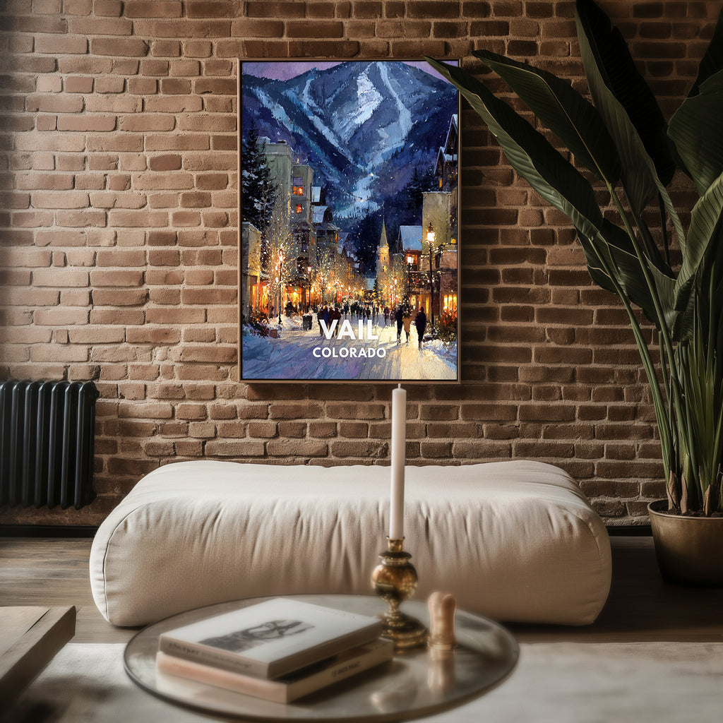 Vail Colorado poster displayed in a cosy interior setting