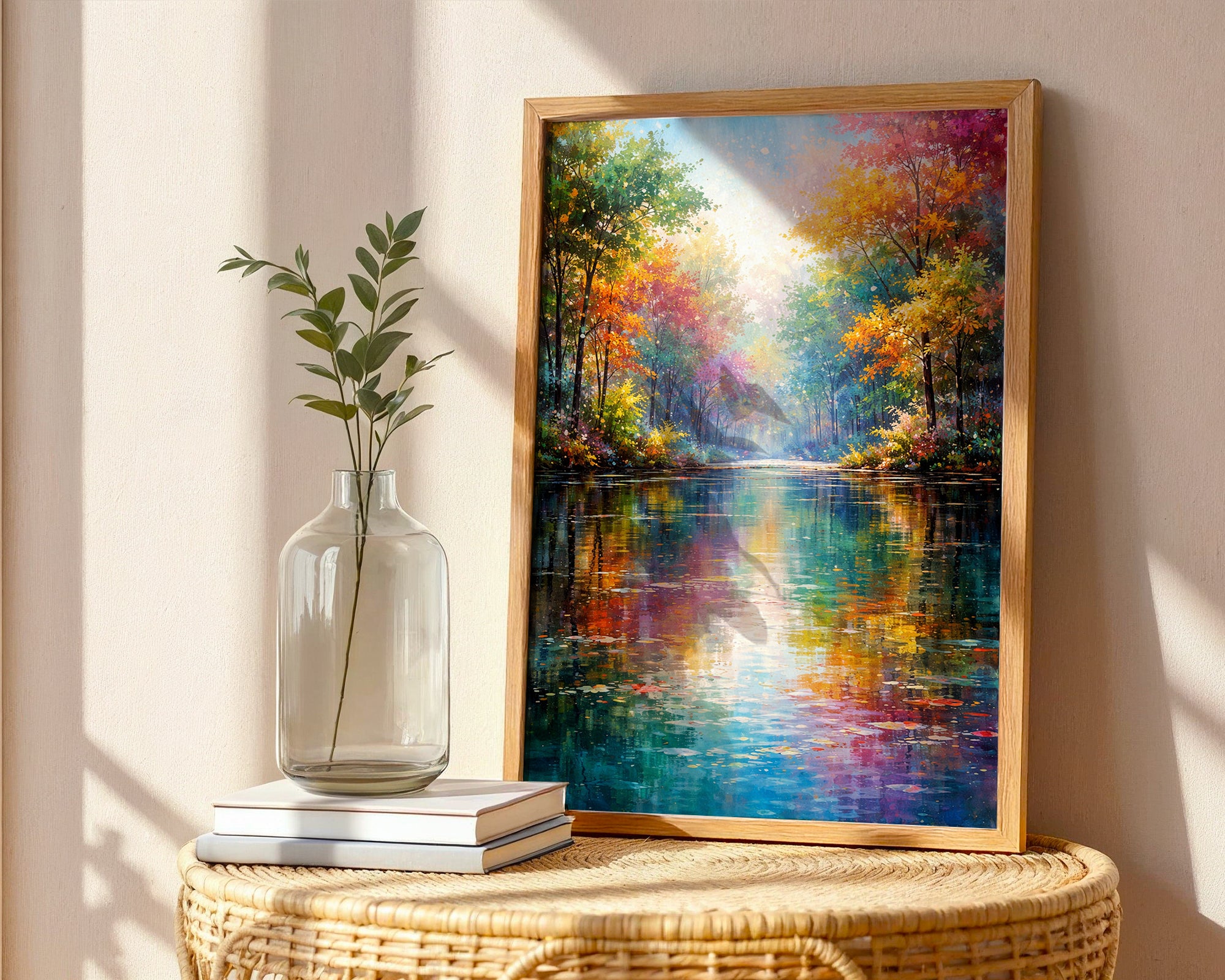 Autumn Forest Reflection poster mockup shown on a gallery wall