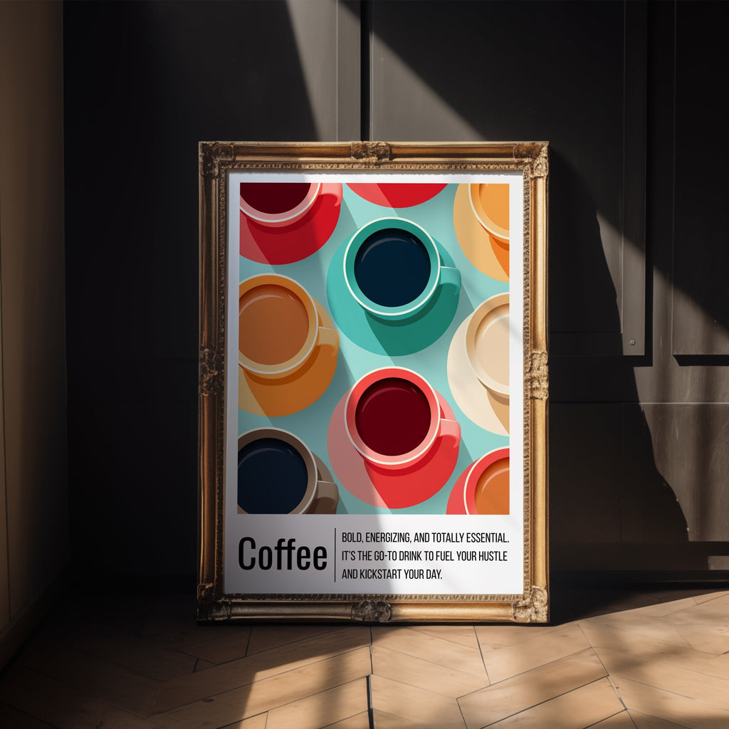Colorful Retro Coffee Cups Wall Art – Kitchen & Café Poster for Coffee Lovers - Just Great Posters