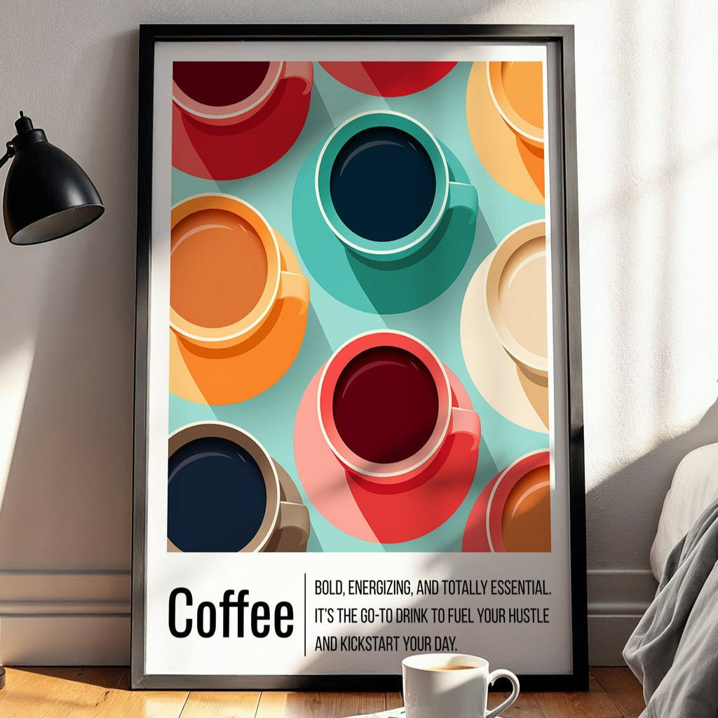 Colorful Retro Coffee Cups Wall Art – Kitchen & Café Poster for Coffee Lovers - Just Great Posters