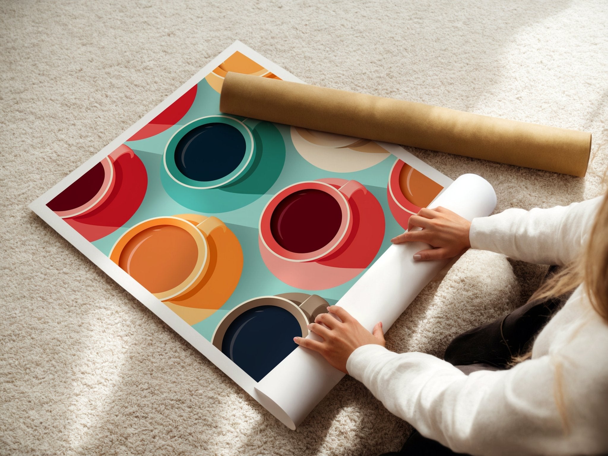 Colorful Retro Coffee Cups Wall Art – Kitchen & Café Poster for Coffee Lovers - Just Great Posters