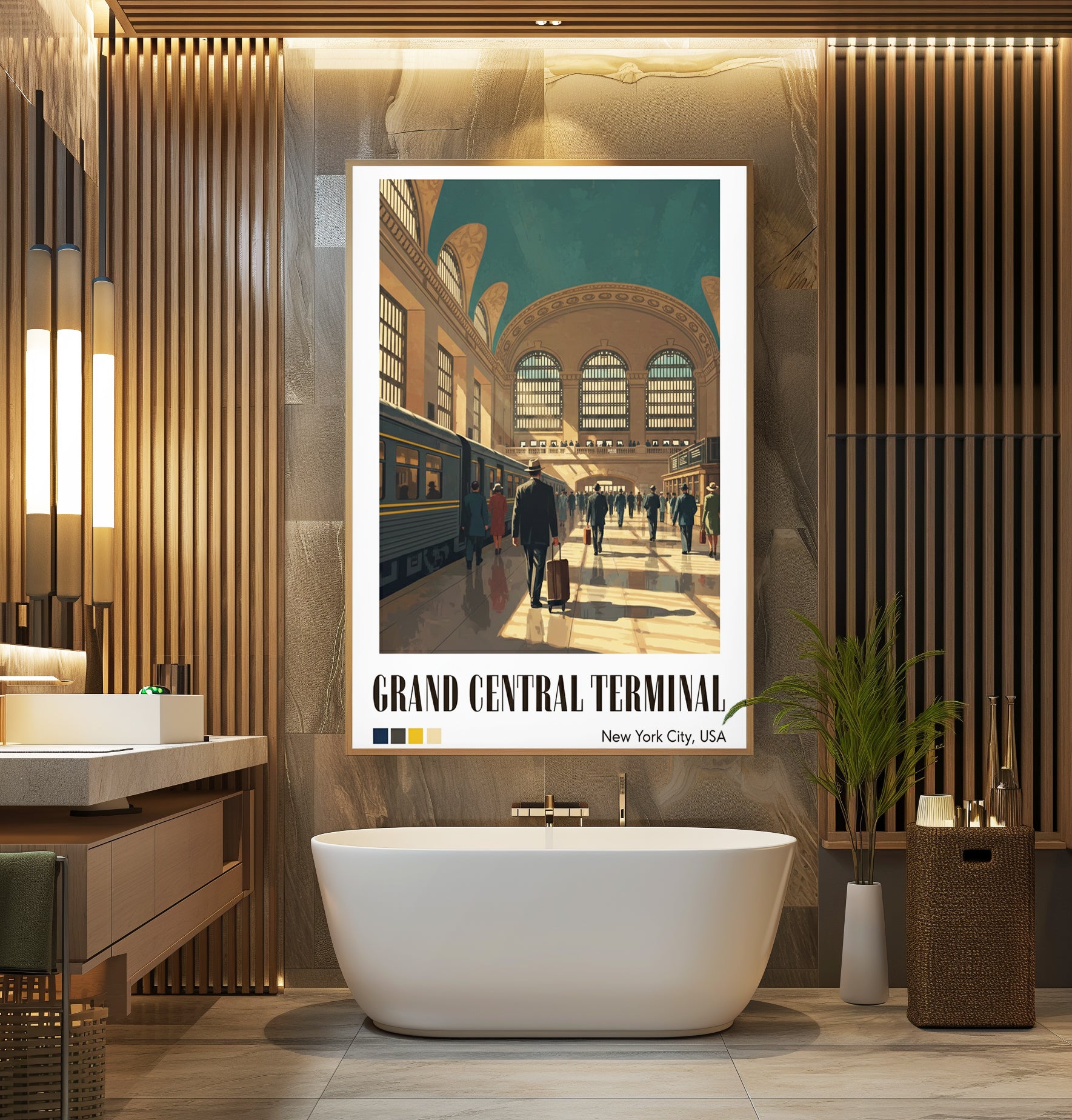 Grand Central Terminal poster mockup in a modern room setting