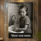 “Wash Your Hands” Vintage Grumpy Kid Poster – Playful Retro Hygiene Art Print - Just Great Posters