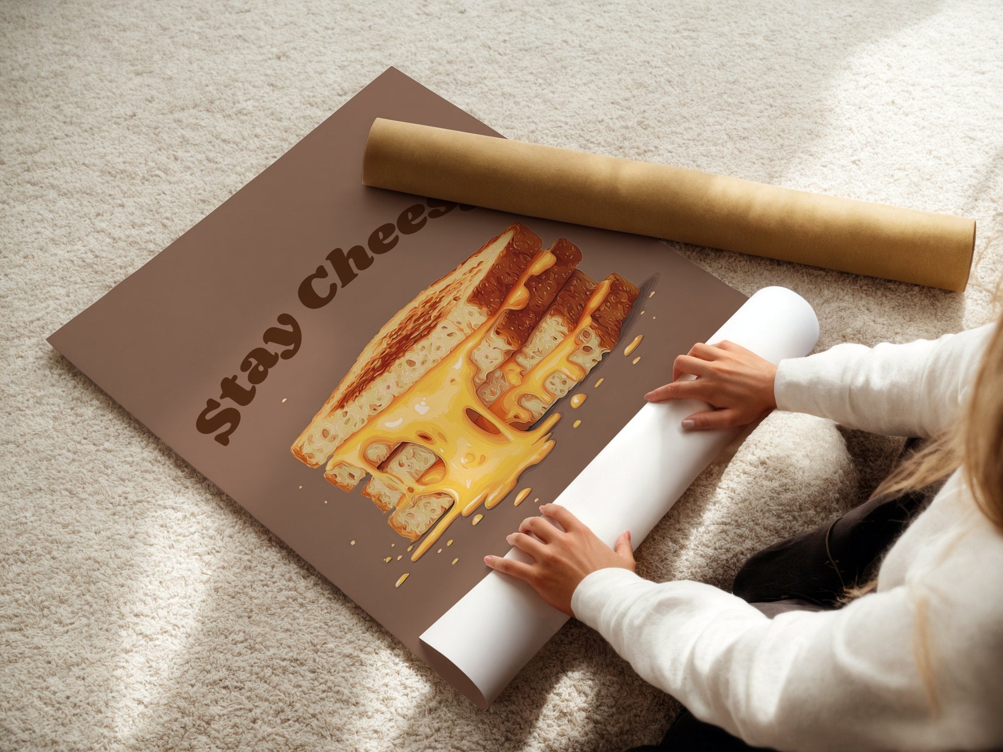 Stay Cheesy! Melty Grilled Cheese Wall Art Print - Just Great Posters