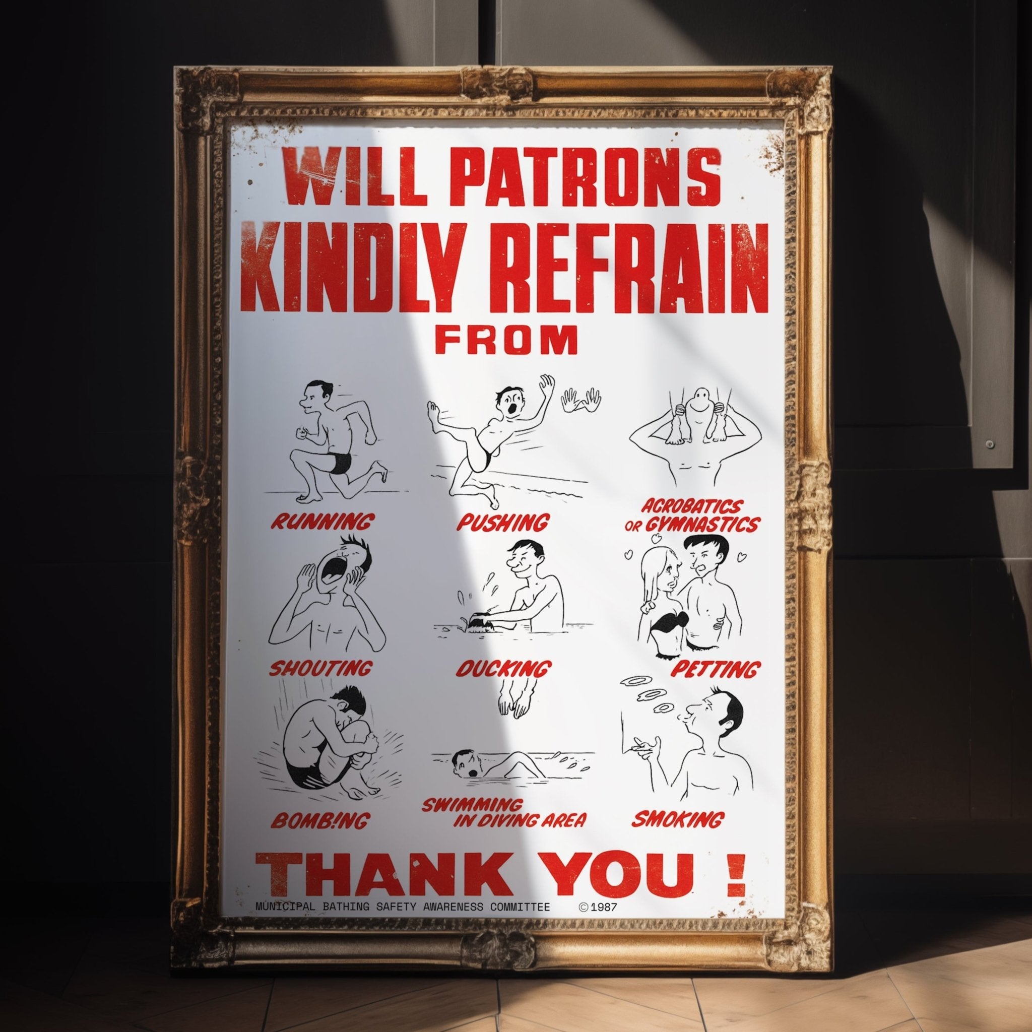 Retro Pool Rules Cartoon Poster - Just Great Posters