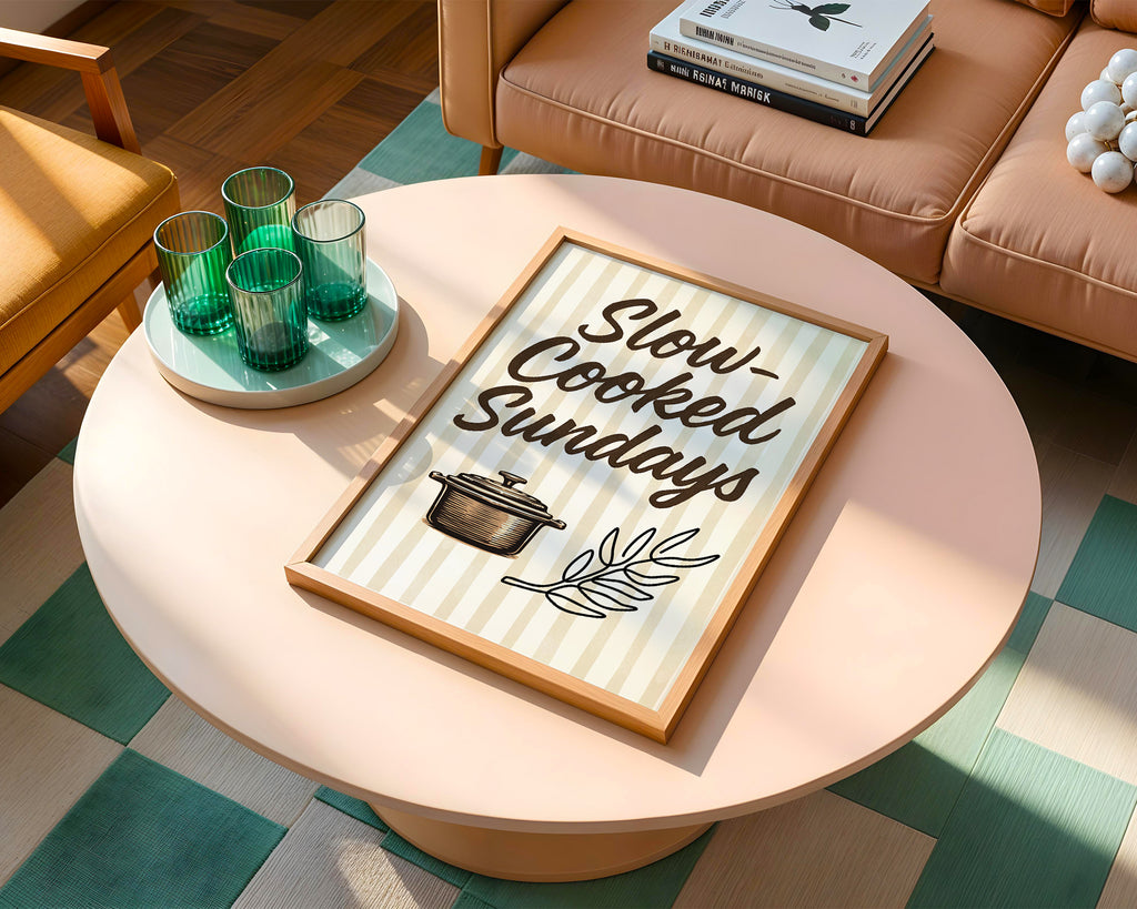 Slow Cooked Sundays Kitchen Poster, Cozy Comfort Food Wall Art - Just Great Posters