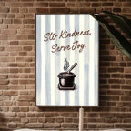 Framed artwork with motivational quote on a brick wall in a living room setting.