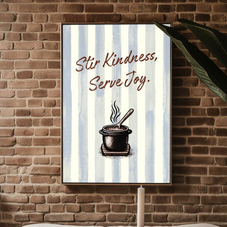 Framed artwork with motivational quote on a brick wall in a living room setting.