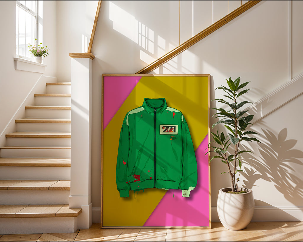 Urban Paint‑Splatter Track Jacket Art Print • Grunge Streetwear Poster for Walls - Just Great Posters