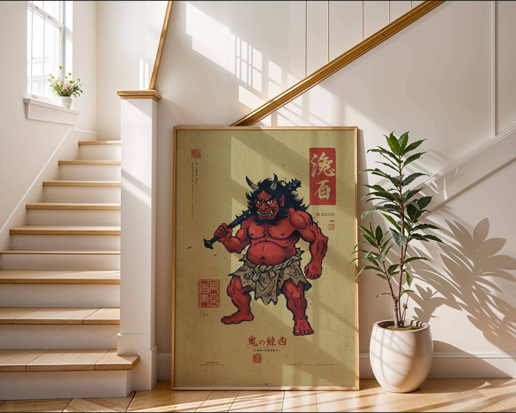 Oni poster mockup shown on a gallery wall