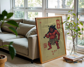 Japanese Oni Poster – Red Demon Yokai Folklore Art Print - Just Great Posters