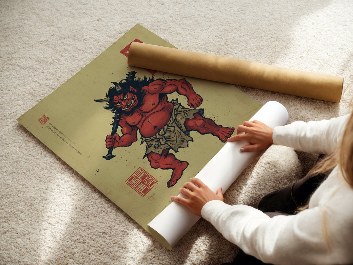 Oni poster displayed in a styled room setting