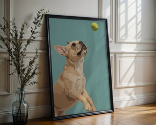 French Bulldog Poster – Minimalist Dog Wall Art With Tennis Ball - Just Great Posters