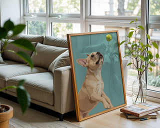 French Bulldog Poster – Minimalist Dog Wall Art With Tennis Ball - Just Great Posters