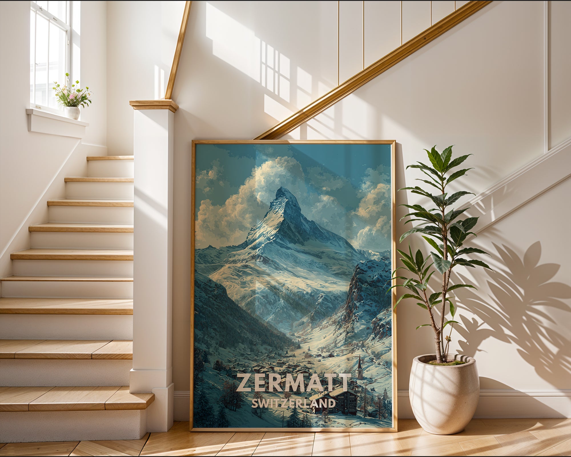 Zermatt poster mockup shown on a gallery wall